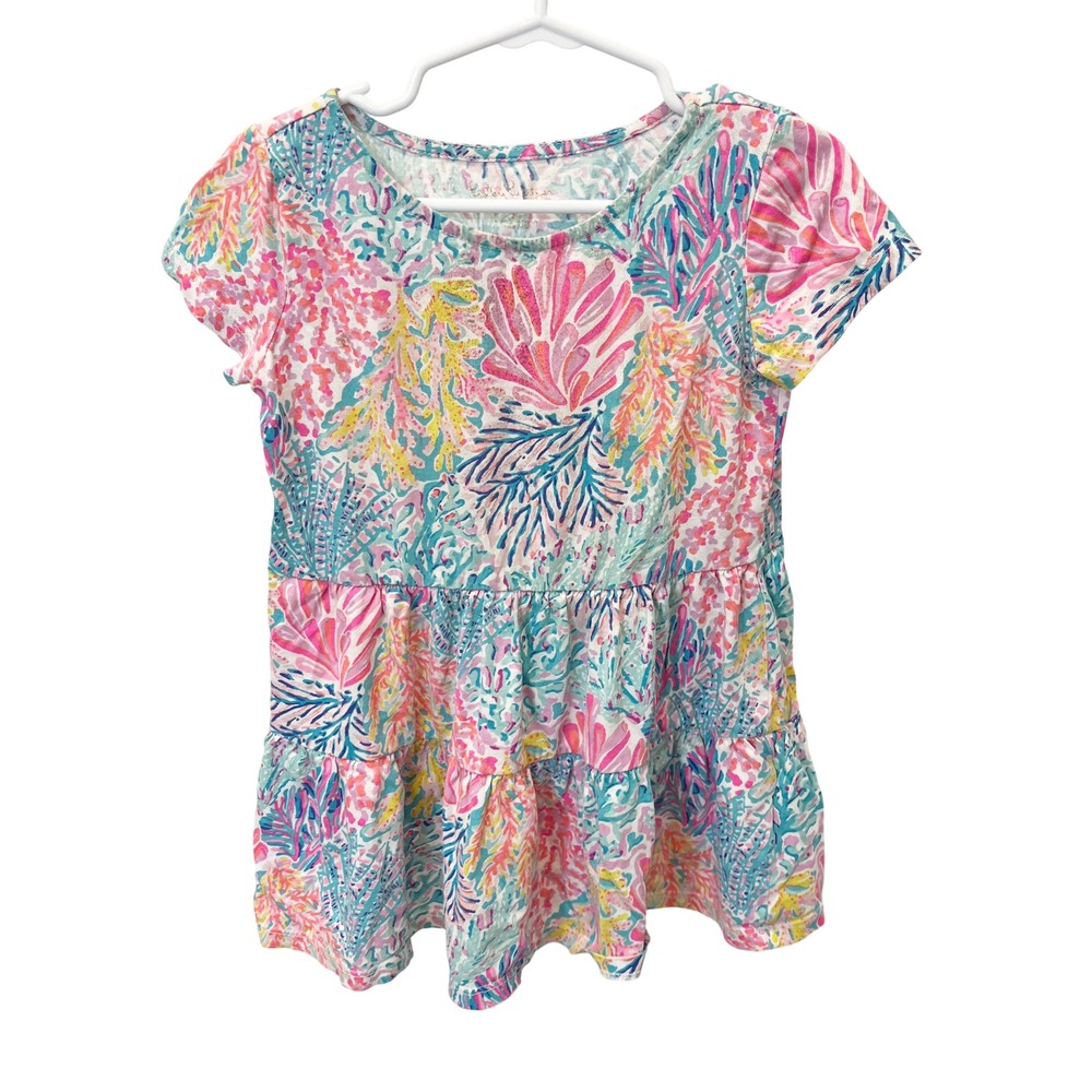 Lilly Pulitzer Girls Geanna Swing Dress Splashdance Multi Coral Print Size XS